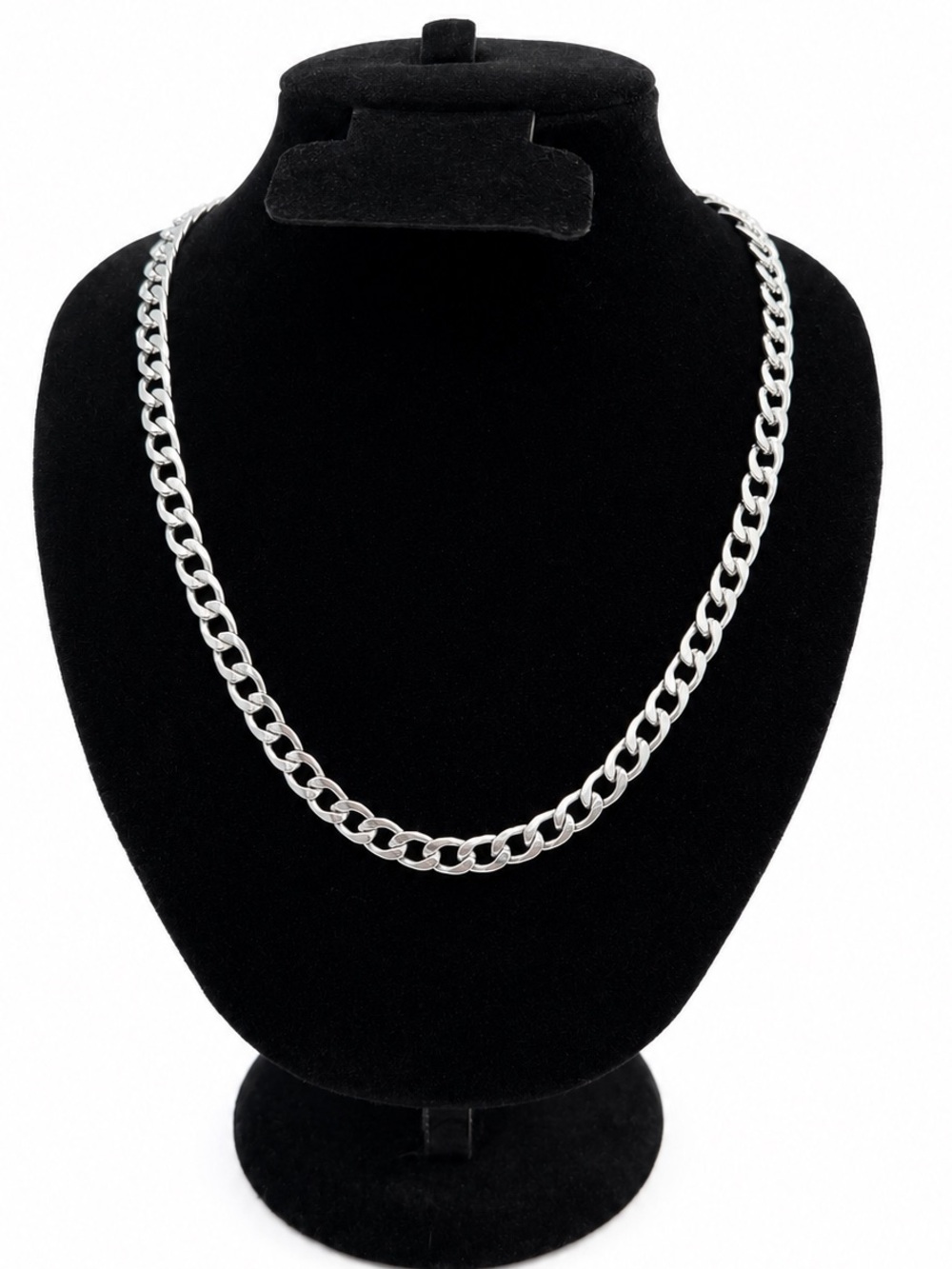 NWT Silver 7mm Cuban Link Chain Stainless Steel 19.69" Heavy Curb Men's